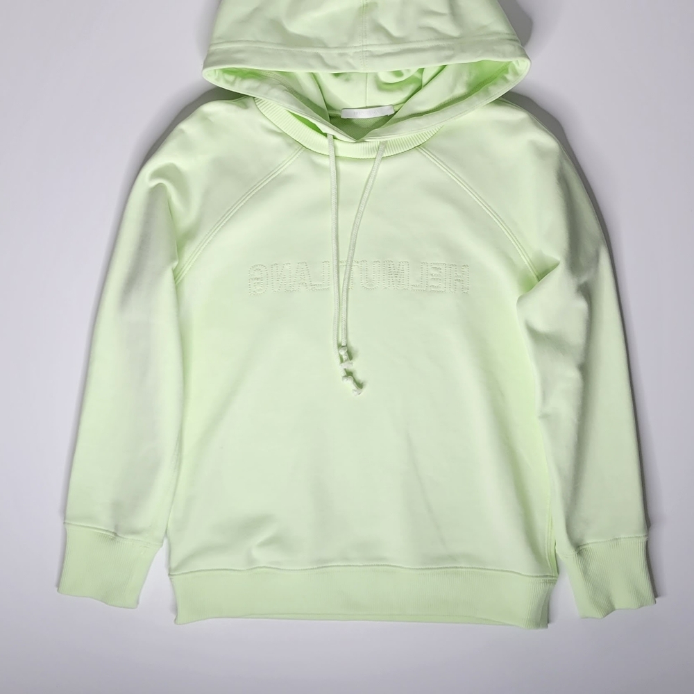 Helmut Lang Embroidered French Cotton Terry Hoodie Neon Lime Women's XS - Picture 5 of 15